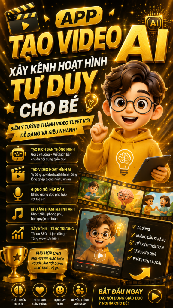 APP TẠO VIDEO AI XÂY KÊNH HOẠT HÌNH TƯ DUY CHO BÉ
